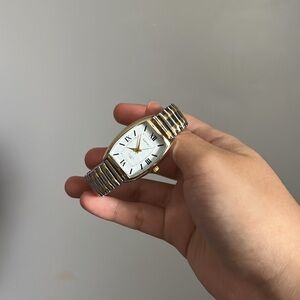 Gold and Silver Watch with White Dial